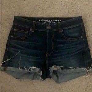 AE dark wash high waisted shorts